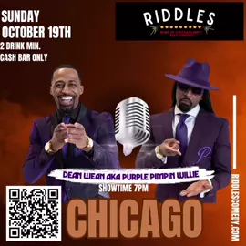 CHICAGO!!! We 6 days away from Purple Pimpin Willie live at @riddlescomedyclub Come watch him bring the jokes from the internet to the stage!! ITS PURPLE🕺🏽🕺🏽🕺🏽