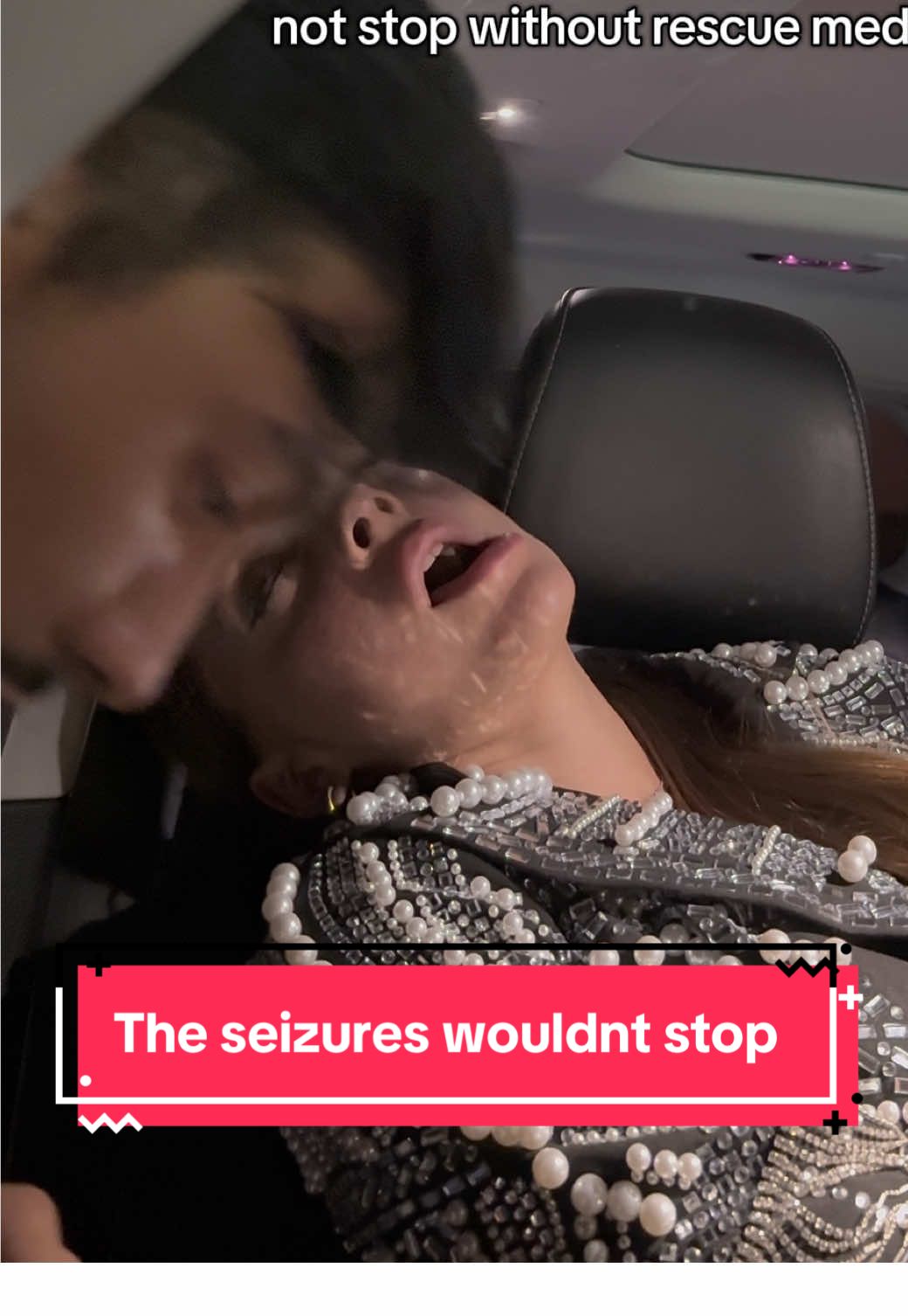 My husband said the hardest part of me having seizures is the silence waiting for me to come out of them. I was having multiple seizures in a row this time. At the end in a very vulnerable state I cried “I don’t want to have seizures anymore.”  I started having absence seizures mid conversation at an event we were at according to Ruben. I was having clusters which is never a great sign. It was hard for him to get me to the car nonchalantly. It’s always embarrassing for me to be having seizures at events. I don’t like making a scene or for anyone to notice and my husband knows that. I had to cut so much of this video out but we record for the neurologist to see. We had our two small daughters in the car with us. The oldest has gotten used to “oh mom just doesn’t feel good but she’ll be okay soon.” It makes me so sad for them to witness them.  Ruben injects medication through my line as it’s been the best way to stop them.  My feet were completely swollen from my seizures forcing my ankles to twist and push into the floorboard dislocating my joints. I dislocate joints easily due to VEDS.  This is a reality that I think people should see. Two kids in the back. A husband who had to book it home to get rescue meds we forgot to bring. Me missing out on an event because the lights and overstimulating environment triggered seizures. The sadness of having to deal with epilepsy.  I am 1 in 26 people with epilepsy. 1 in 26 people struggle with moments like this and some even pass away due to SUDEP #epilepsyawareness #tonicclonicseizure #seizureawareness #epilepsywarrior 