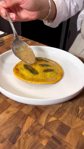 uovo in raviolo with roasted garlic herbed ricotta, sage brown butter and hazelnuts #pasta 