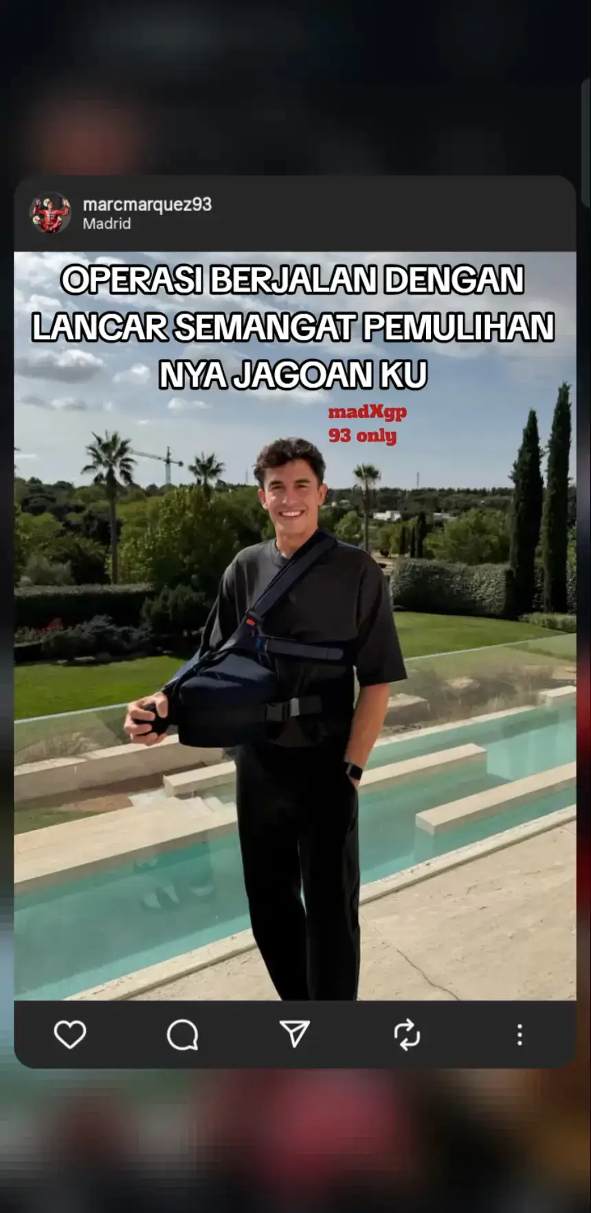 lekas membaik jagoan kami tunggu kamu balapan lagi💪🇪🇸  #pypシ #marcmarquez #thebabyalien93🐜 #cedera #gettwellsoon 