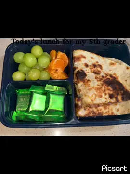 Today’s lunch for my 5th grader 💙🎃  • Birria Quesadilla  • Mini Dubai chocolate bars 💚🍫 • Grapes & tangerine 🍊🍇  #schoollunch #lunch #boymom #5thgrade #yummy #food #momlife #lunchideas #tiktok #fruit #quesadilla #birria 