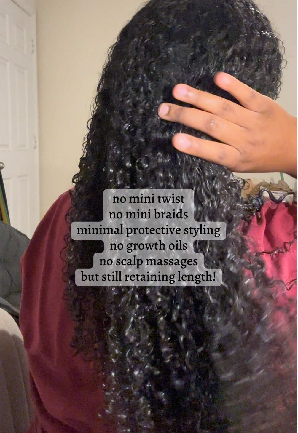 you can retain length without doing the current popular methods!! i never have and probably never will do mini twists or braids because i’m too lazy!! i got a techniques and routine slideshow coming soon because that’s what i preach! #longcurlyhair #curls #3chair #4ahair #curlyhair 