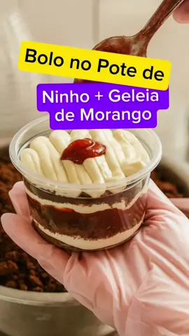 Bolo de Ninho com Geleia de Morango. Link do Potinho na Bio. #bolodepote #doce #confeitaria #rendaextra #shopee 