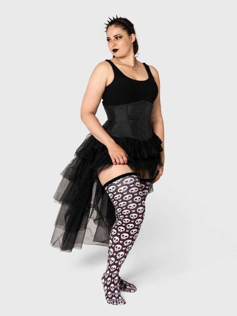Halloween's creeping closer...and our spooky new collections are to die for! ☠️🎃🦇 Better get your hands (and thighs) on our creepy new styles before they haunt you. 🧦👻 #thundathighs #halloween #halloweenfashion #thighhighsocks #curvyfashion 