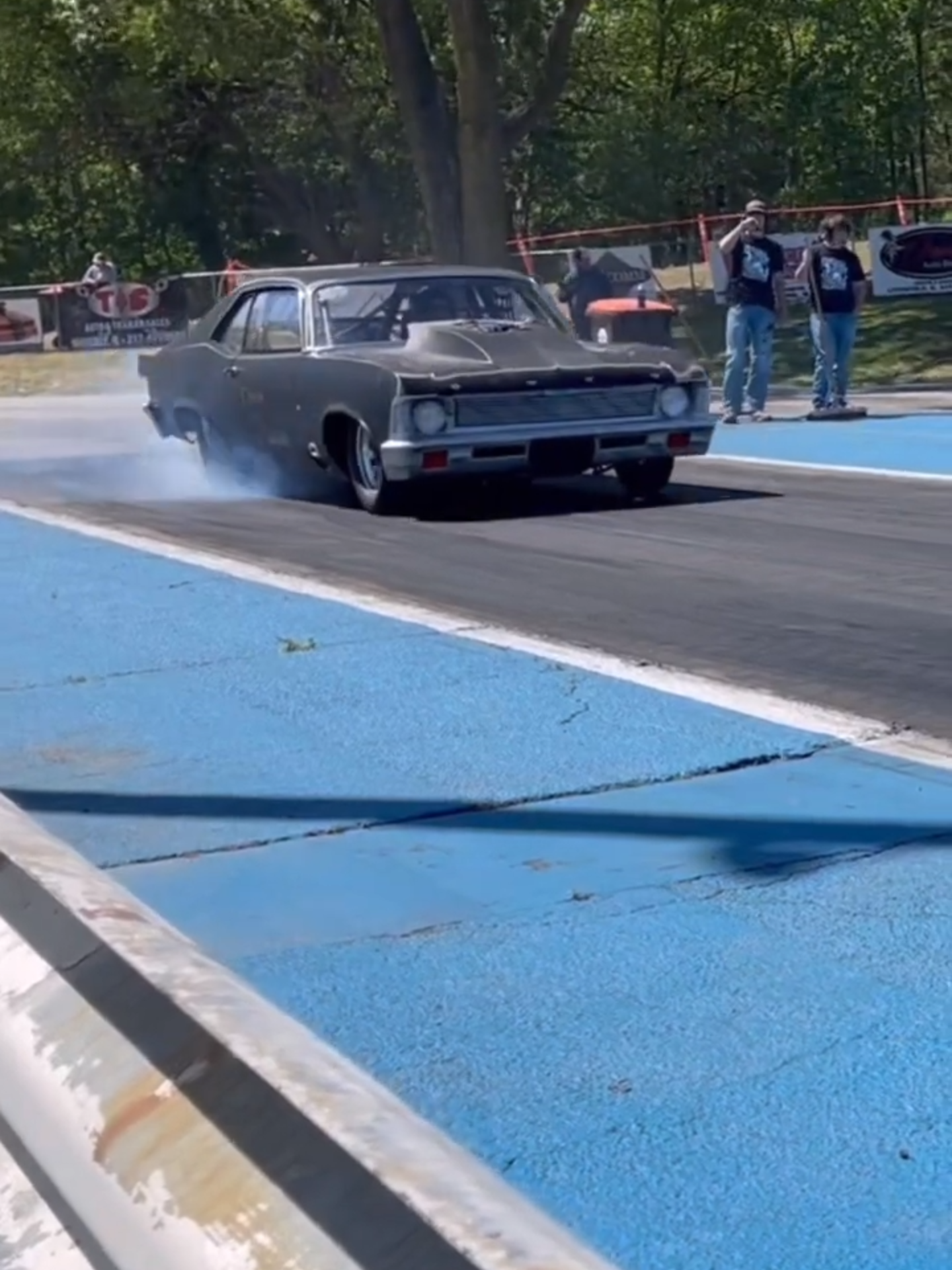 Sinister Chevy Nova Big Block Brawler at the Nostalgia Drags! #2hacksgarage #sendit #dragracing #fast #fullsend #dragstrip #burnout #fast #chevy #nova