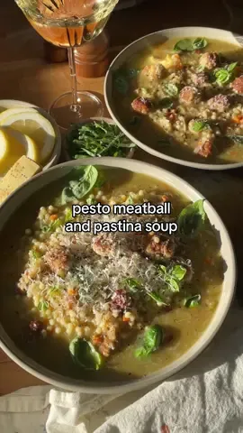 Soup Week is here! 🥣 Kicking it off with a family fave — Pesto Parm Meatball & Pastina Soup 💚 Cozy, comforting, and full of flavor. Tiny pasta, pesto broth, pure comfort!  @themindfulhapa #DDSoupWeek