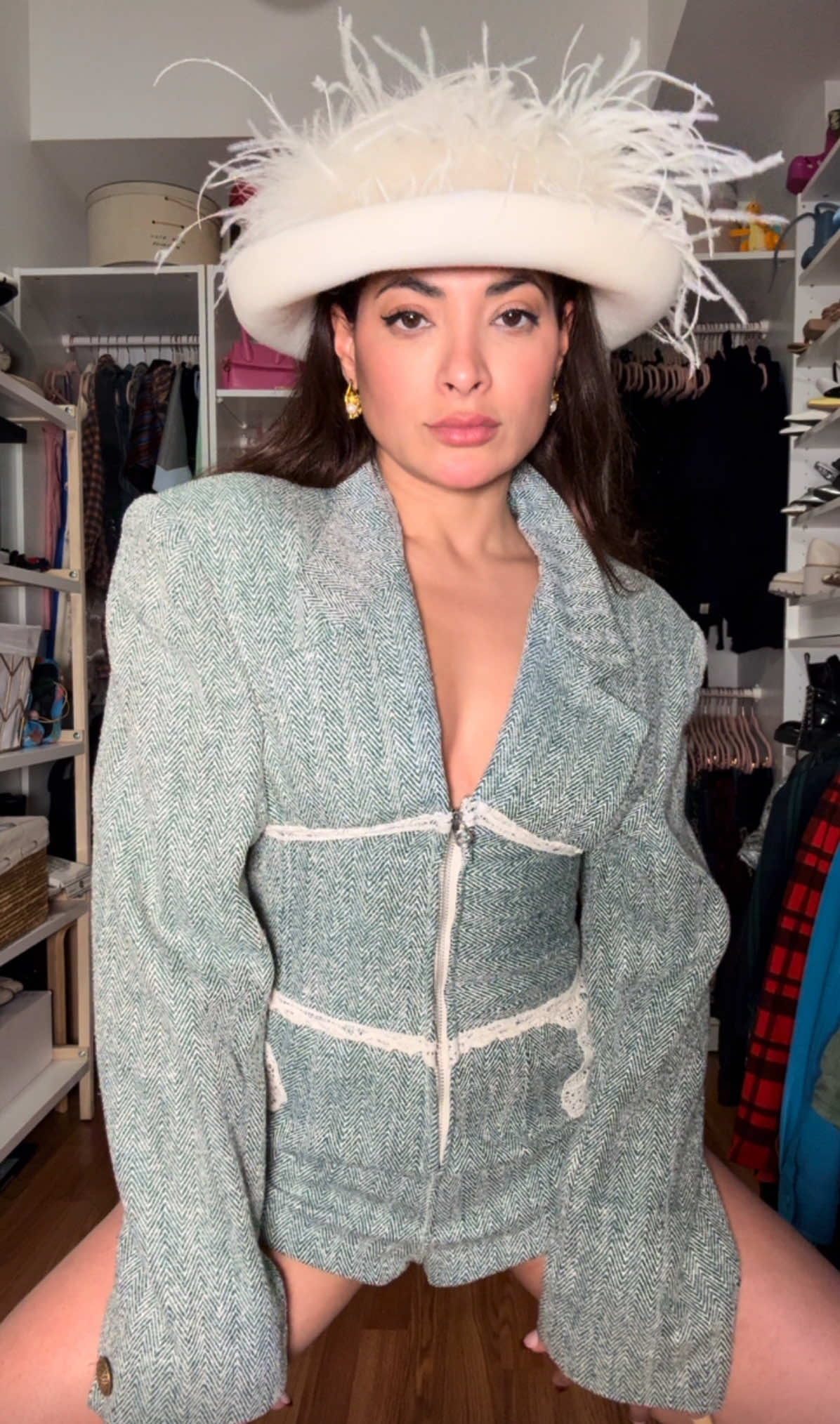 Remember when I inherited a closet from Mari — whose late mother was this glamorous socialite and seamstress who had been to the White House and even spent time with Jackie O? Every week, I bring new life into her incredible clothes and continue her story through fashion. This week’s revamp started as a simple oversized blazer. And look at it now — a sculpted, structured romper with a touch of romance and a whole lot of attitude. It’s chic, playful, and full of history. #RevampWithLove #VintageReborn #FashionWithAStory #ClosetRevival #UpcycledElegance