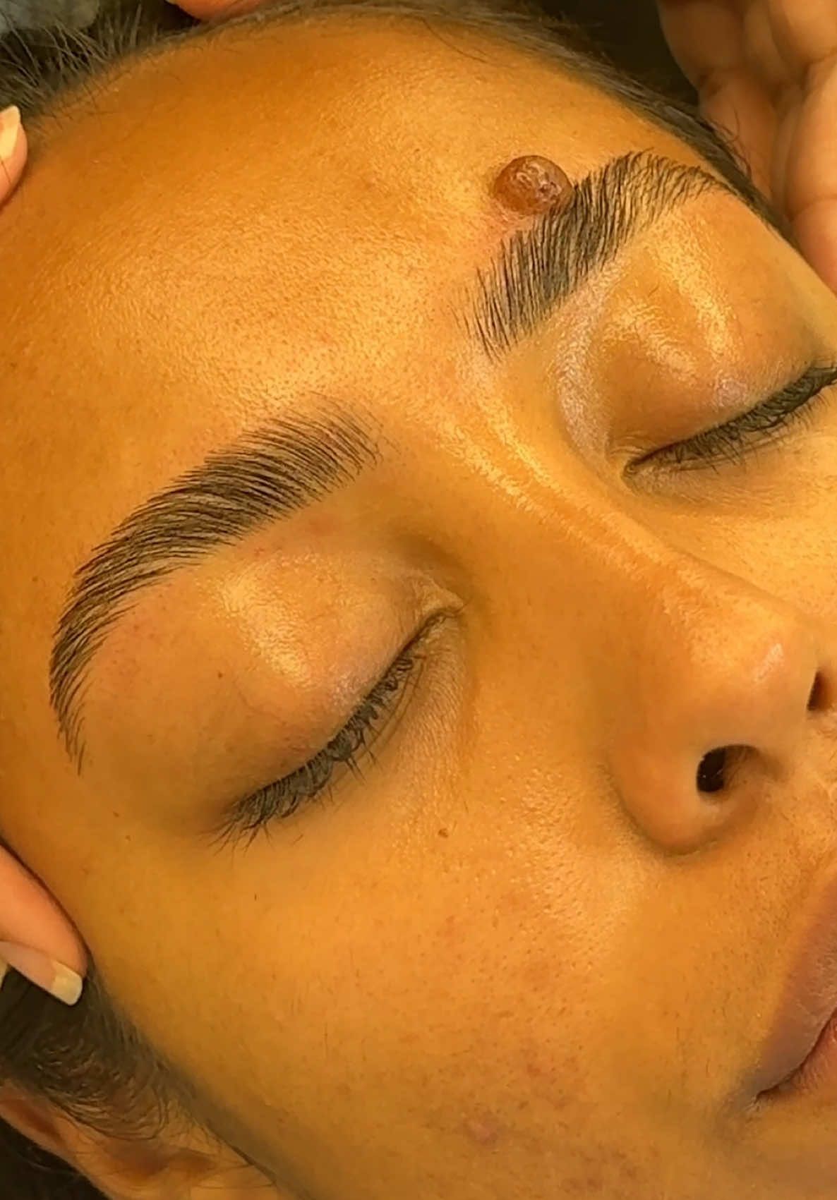 And with a beauty mark 😘 I love a good brow lami on thick brows #browlamination #eyebrows #houstonbrows #fyp #browartist 