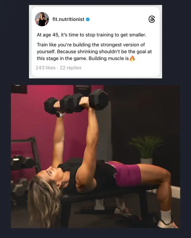 At 45, you don’t need to get smaller. You need to get stronger. Because weak isn't safe. Tired isn’t sexy. And shrinking? That’s not your story anymore. Muscle is the goal. Strength is the standard. Power is the new you. 🔥 Train like you’re building a body that backs you up in every damn decade.