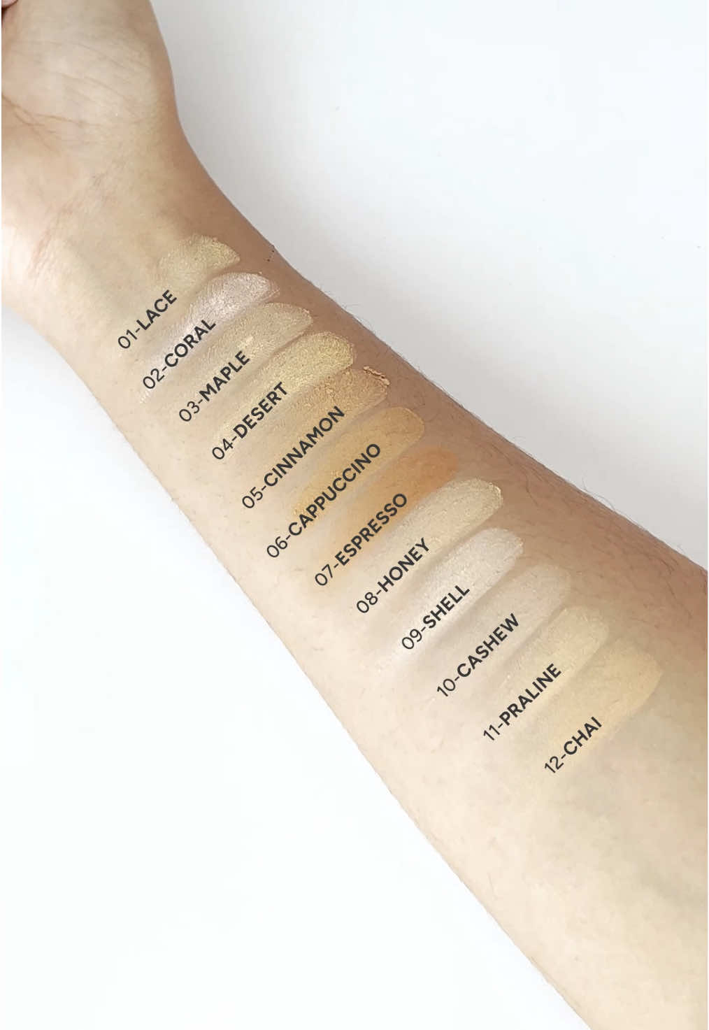 This is it. Perfect Cover Powder Foundation all 12 shades in plain sight! Okay, one more so you really sure of your perfect match — let’s sort them from the most Fair to most Deep: 09 SHELL (fair neutral, = N10) 02 CORAL (fair cool, = C11) 10 CASHEW (light cool, = C21) 01 LACE (light warm, = W21 / W22) 03 MAPLE (light neutral, = N20) 04 DESERT (light - medium warm yellow, = W32) 11 PRALINE (light - medium warm golden, = W33) 08 HONEY (light - medium neutral, = N30) 12 CHAI (medium neutral, = N40) 05 CINNAMON (tan neutral, = N50) 06 CAPPUCCINO (dark neutral) 07 ESPRESSO (deep neutral, = C62) #MakeOverPowderFoundation #MakeOverPerfectCover #MakeOverNewPowder #BedakPadat #TwoWayCake   
