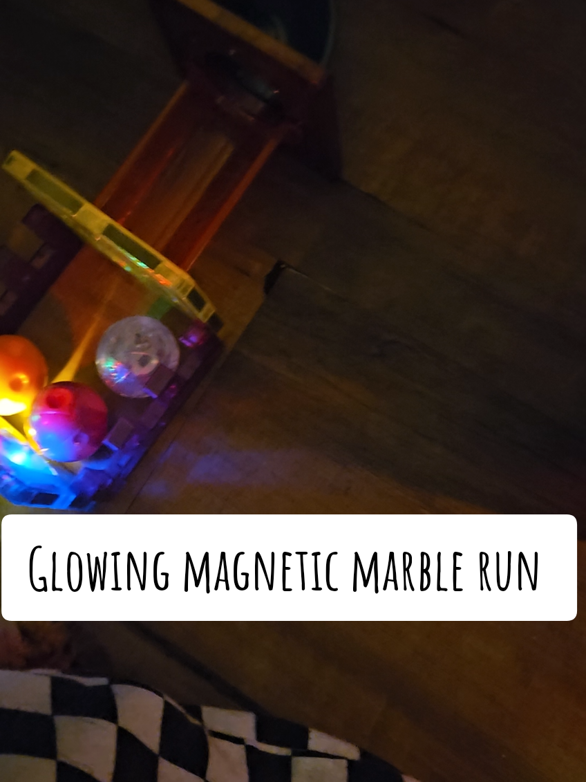 This was so fun to try out. It's a combo of a marble run and magnet tiles. The little slides and curves were so fun to add. There's also little magnetic dinosaurs. But my favorite part is that theres parts that light up. Flashy lights and playing in the dark always hold my kids attention so well. #marblerun #magnettiles #christmasgift #christmasgiftideas 