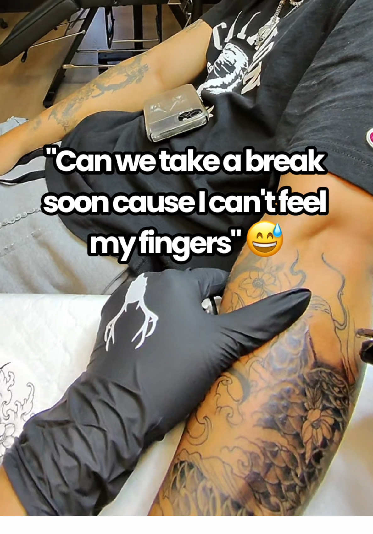 When you’re getting tattooed and suddenly can’t feel your fingers 😭✋ #tattoo #tattootok #tattoohumor #fyp #tattooartist @madrabbit