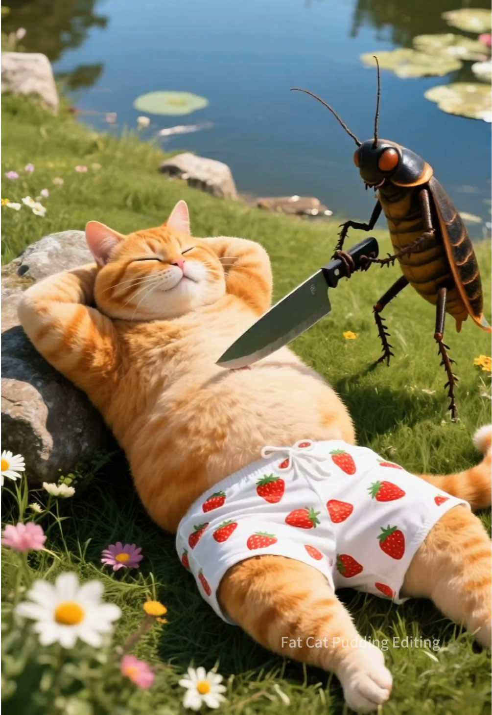 Even cockroaches have fallen in love with the orange cat's fur. #kitten #orangecat #cat #ai #funny 