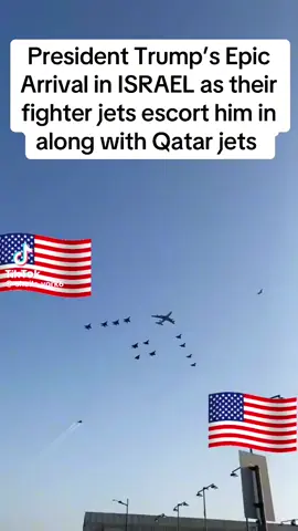President Trump’s EPIC Arrival in ISRAEL as  their fighter jets escort him in along with Qatar jets                                        Thank you PRESIDENT TRUMP!!! The PRESIDENT OF PEACE!!!! #Trump #Israel #Qatar #peaceinthemiddleeast #fyp 