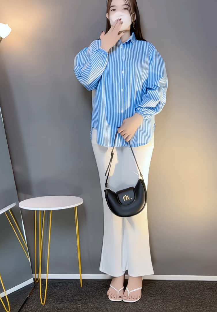 Rekomendasi kemeja salur+flarepants cakep pol serasi klop banget🥰#kemeja #flarepants #rekomendasi #outfit #fyp 