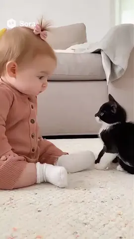 Cute Baby And Cat #cat #kitty #meow #baby 