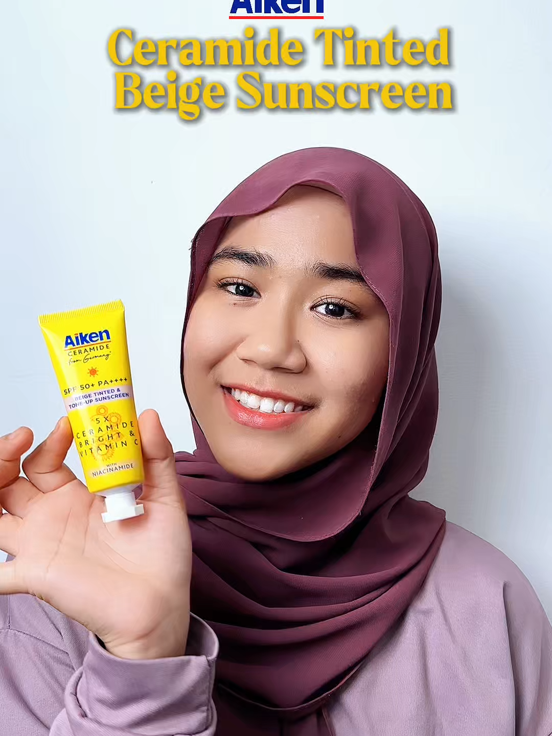 Aiken Ceramide Beige Sunscreen protects your skin from UV damage and strengthens your skin barrier with ceramides. The beige tint blends effortlessly for a smooth, even finish, no white cast, no greasiness. #Aiken #CeramideSunscreen #Hydration #SkincareEssentials #GlowUp