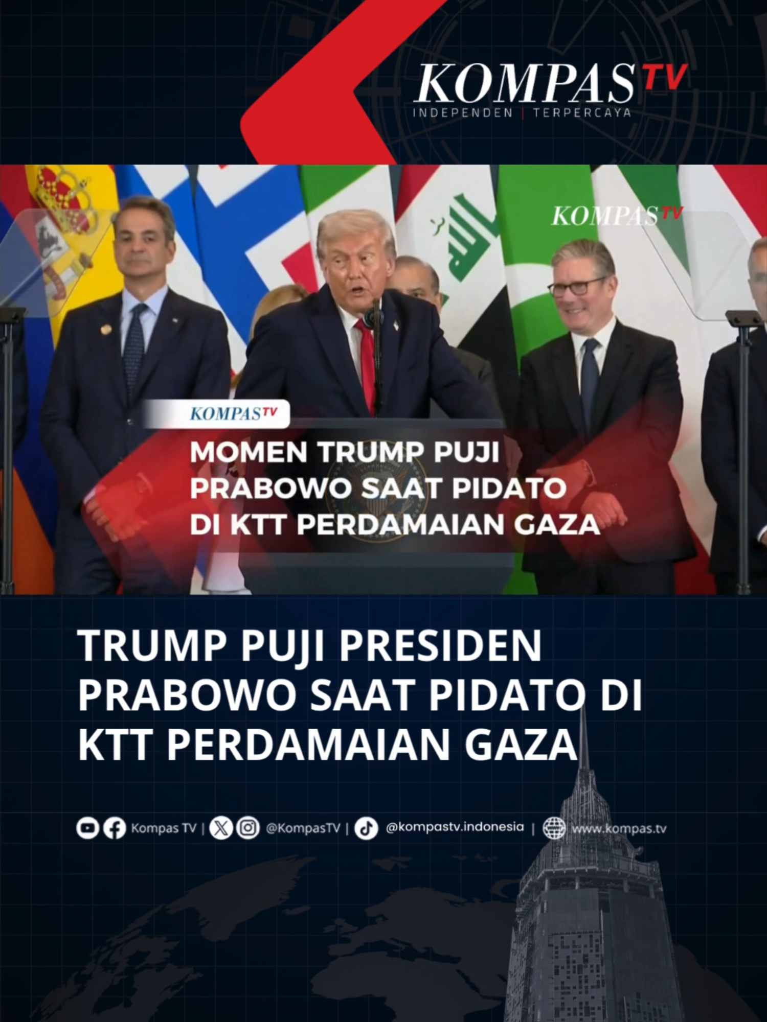 Presiden AS, Donald Trump melontarkan pujian ke Presiden Prabowo Subianto saat pidato setelah menandatangani dokumen perdamaian di KTT Perdamaian Gaza, Sharm El Sheikh, Mesir, Senin (13/10/2025). Trump menyebut Prabowo seorang pria yang hebat dari Indonesia dan diikuti tepuk tangan meriah dari para pemimpin yang hadir. Membalas pujian itu, Prabowo beri hormat dan berjabat tangan dengan Trump. Tuliskan komentarmu dan dapatkan berita terkini lainnya di www.kompas.tv serta youtube.com/kompastv #SOROTKompasTV #TikTokBerita