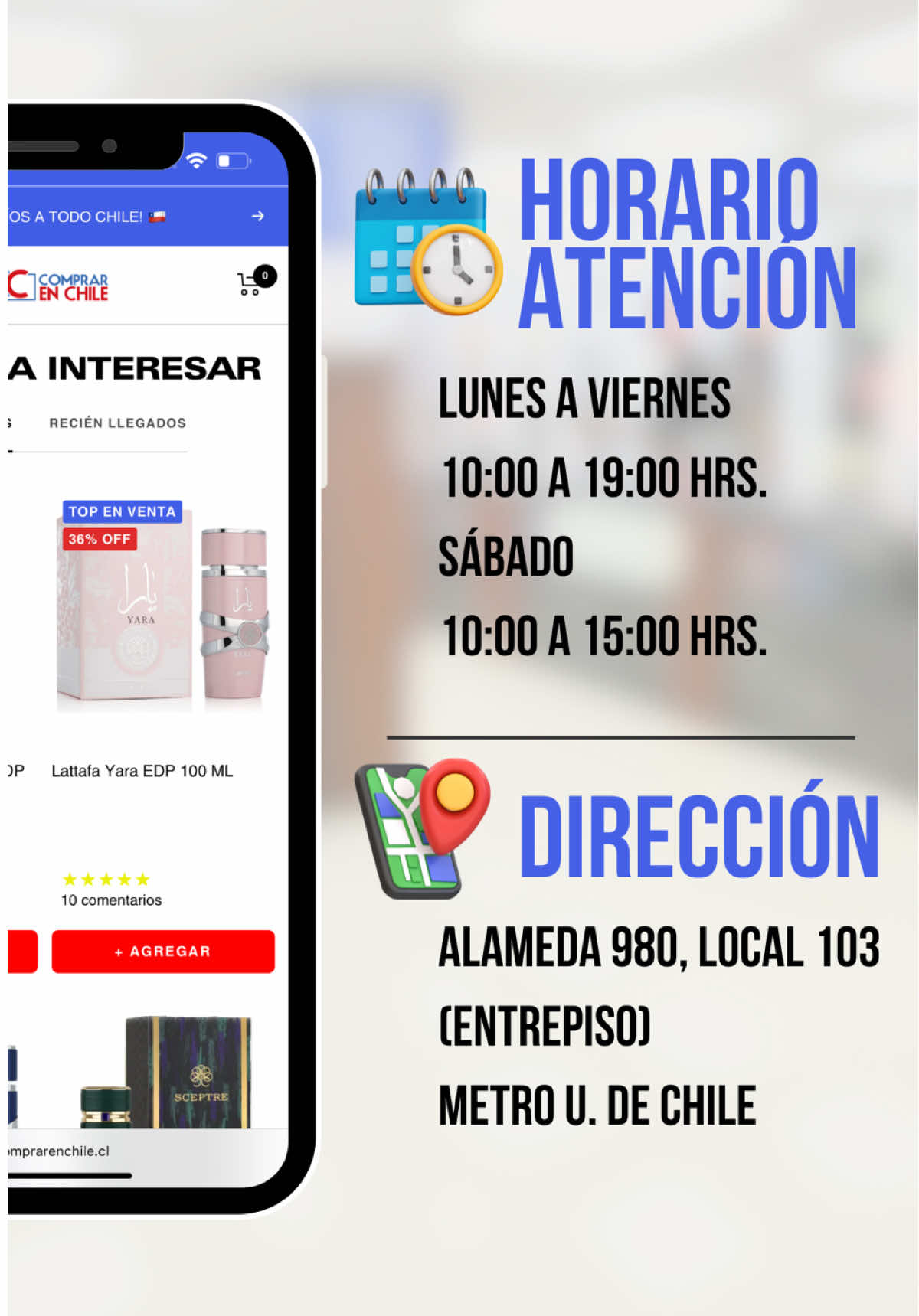 Alameda 980 local 103 Metro U de Chile 