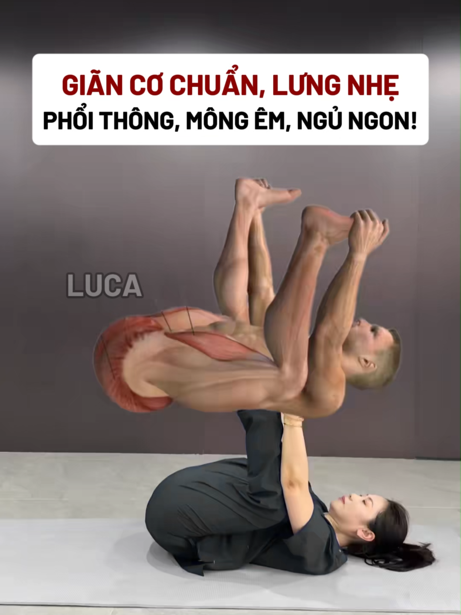 GIÃN CƠ CHUẨN LƯNG NHẸ PHỔI THÔNG MÔNG ÊM NGỦ NGON #luca #coxuongkhop #xuhuong #dongy