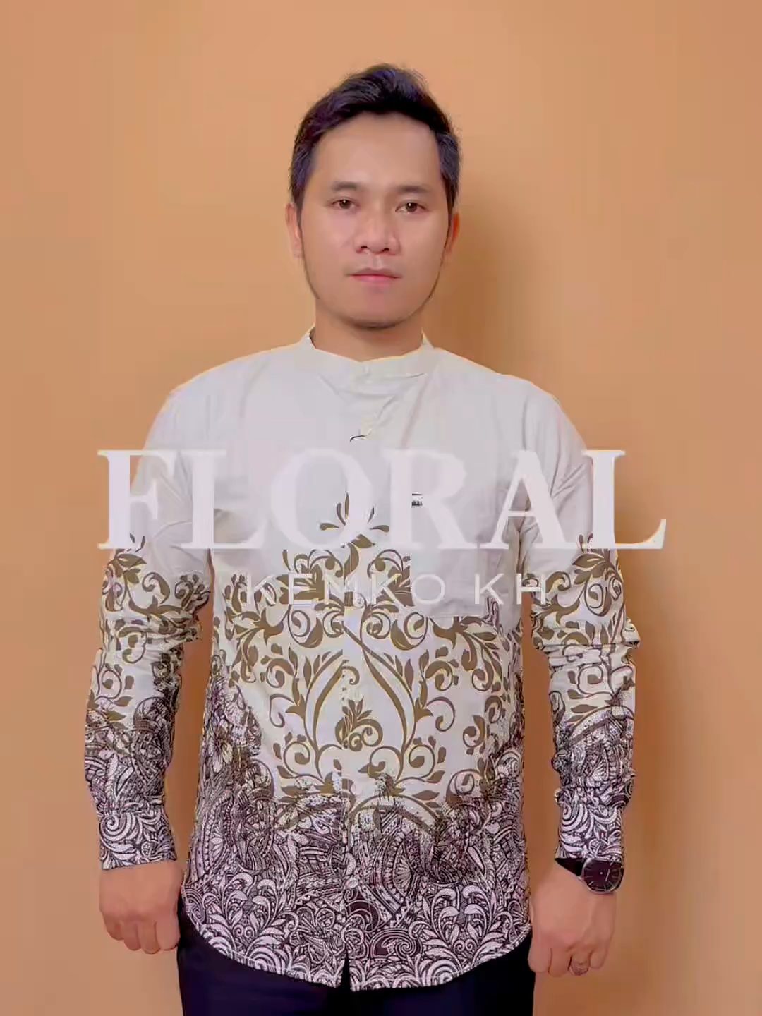 kemeja batik pria slimfit motif flora KH premium kerah sanghai premium warna cream muda #fashiontiktok #racuntiktok #ootdpria #fashionpria #fyp