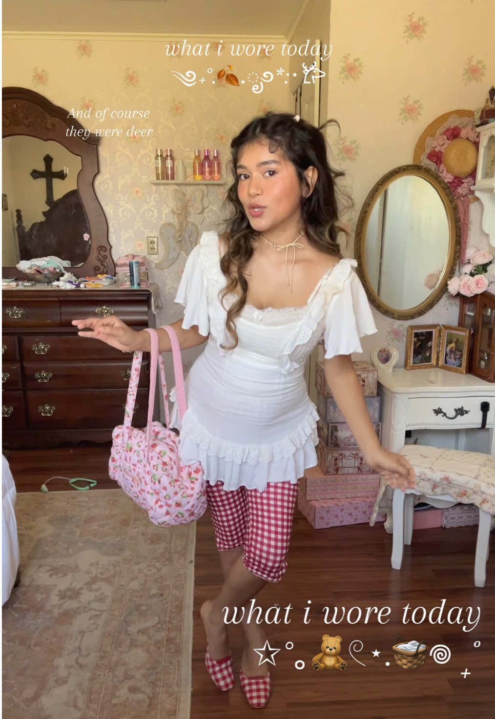 what i wore today ♡ im also 23 weeks + 5 days pregnant 🧸 #autumnootd #girlyoutfit #falloutfitideas #coquetteoutfit #cottagecoreoutfits 