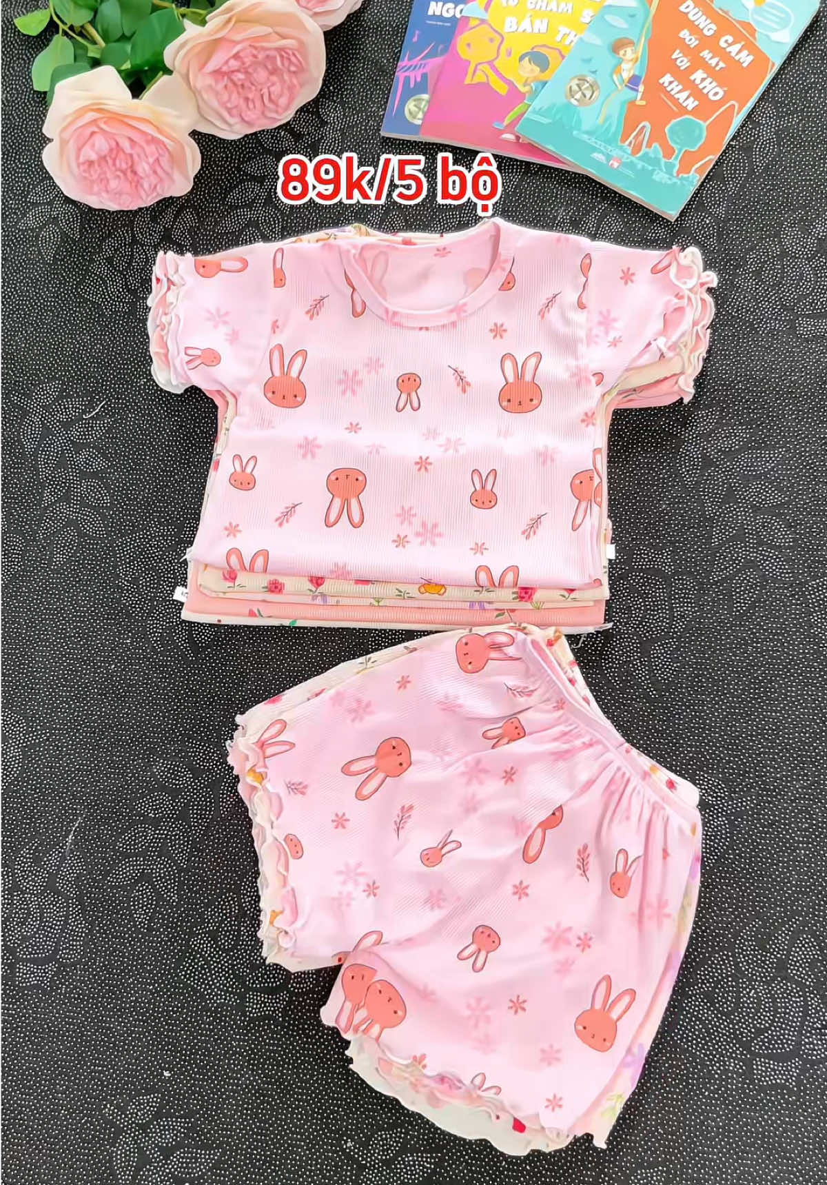 Combo 5 bộ cộc tay thun tăm hoa nhí xinh cho bé gái chỉ 89k nè #dobegai #bococtaychobe #dobochobe #thoitrangbegai #xuhuong 