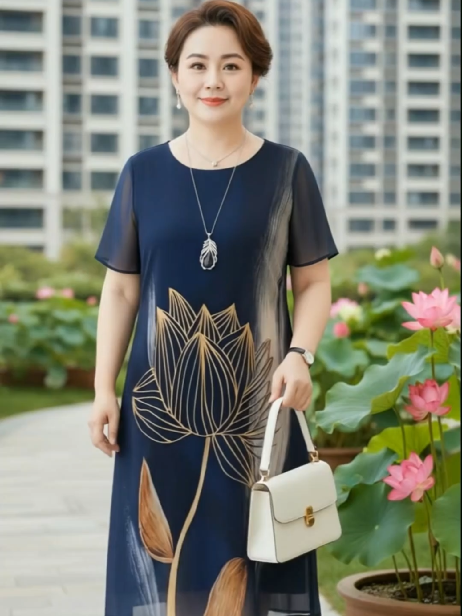 Đầm suông trung niên hoạ tiết hoa sang trọng #xuhuong #thoitrangtrungnien #thoitrangbigsize #macdepmoingay #vaydamtrungnien