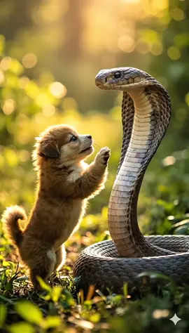 ภาษาไทย: ลูกสุนัขตัวน้อยวิ่งเล่นซนกับงูจงอางตัวใหญ่ โดยไม่รู้เลยว่านี่คืออันตรายร้ายแรงที่อาจคร่าชีวิตได้ ความไร้เดียงสาของสัตว์น้อยสะท้อนให้เห็นถึงความเปราะบางในธรรมชาติ ที่ความอยากรู้อยากเห็นอาจแลกมาด้วยชีวิต #ลูกสุนัข #งูจงอาง #kingcrobra English: A playful puppy innocently interacts with a giant king cobra, unaware of the deadly danger it faces. Its innocence highlights the fragility of nature