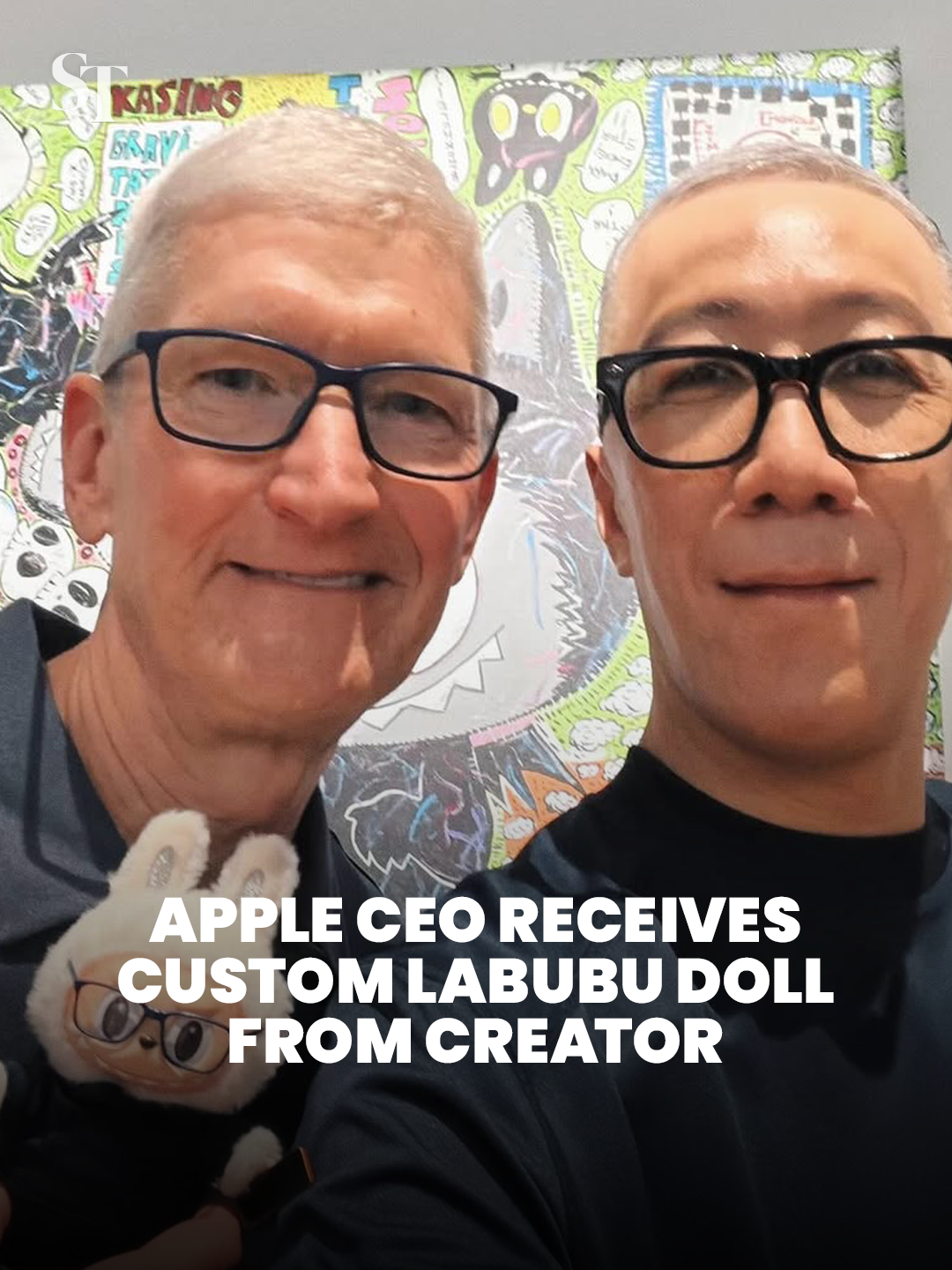 Apple CEO Tim Cook received a custom Labubu doll from its creator Kasing Lung during Pop Mart's 10th anniversary exhibition in Shanghai. #Labubu #PopMart #KasingLung #Apple #TimCook