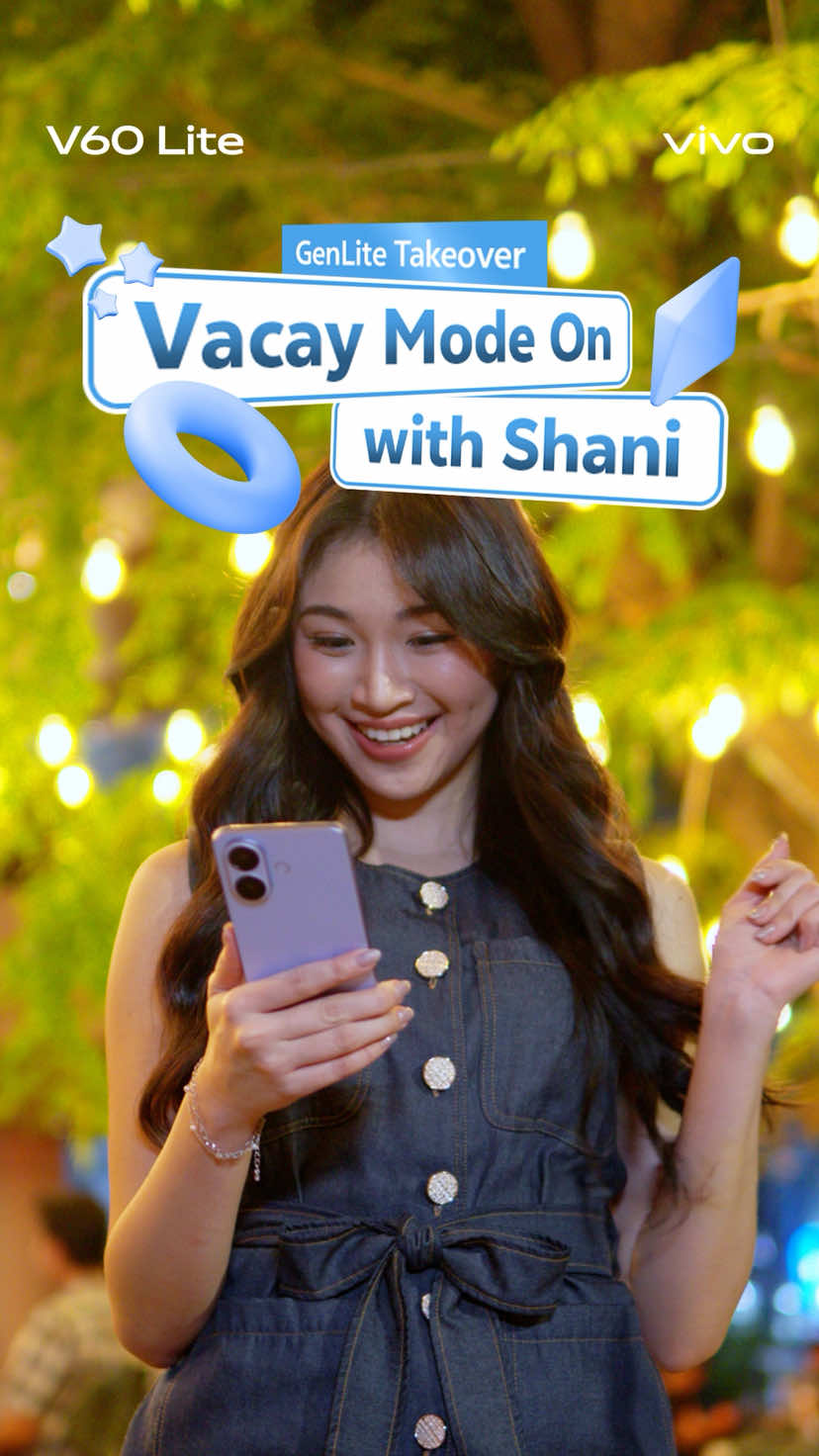 Kapan lagi bisa dapetin holiday vibes cuman dengan satu tap, kayak Shani? ✨📍 Bisa kalau kamu pake #vivoV60Lite! Dilengkapi fitur AI Four-Seasons yang bikin foto on point jadi gampang banget. Udah gitu baterai nya 6500 mAh + 90W FlashCharge, dipakai seharian tetep aman, always ON!  Gas beli #vivoV60Lite sekarang biar makin kayak Shani! 🤩 #GayaOnGameOn 