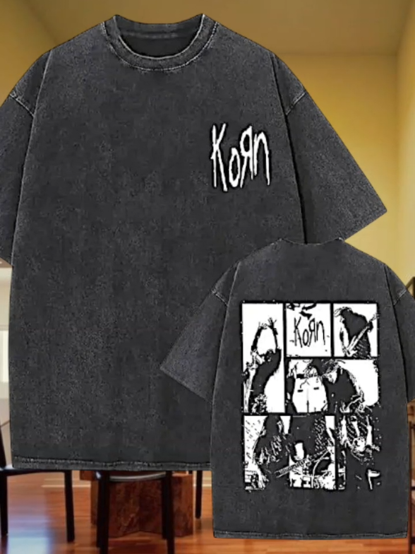 Washed Vintage Rock Band Korn graphic print Tshirt male metal oversized #tshirt #cotton #menswear #overaizedtshirt #foryoupage 