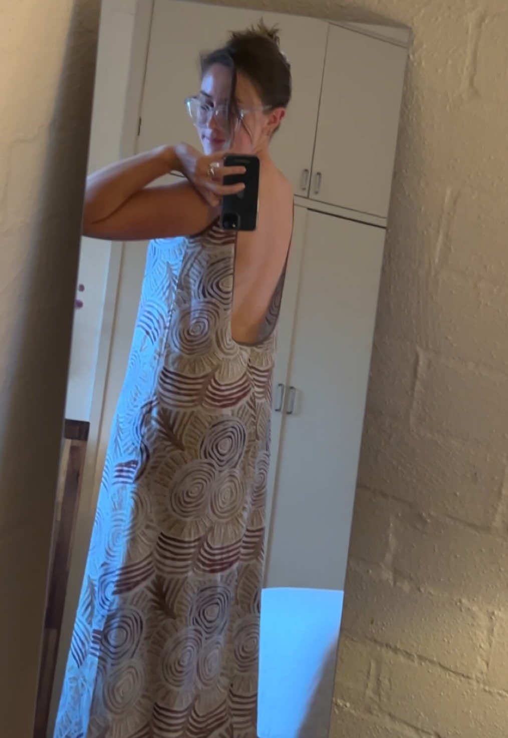 BTS of the creation of the “Hallon Dress”, using this delightful fabric designed by Val Smith 🤎🤎🤎 Dress pattern by Paradise Patterns, you can find it on Etsy ✨ #slowfashion #memadewardrobe #handmade #sewingtiktok #indigenousart 