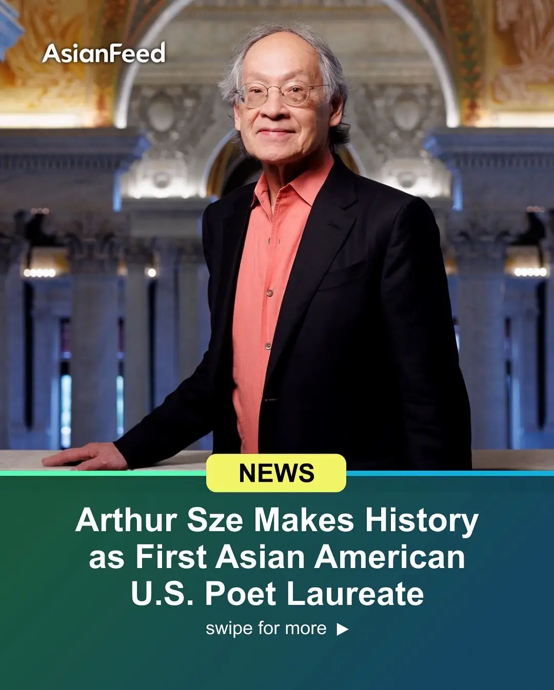 Arthur Sze makes history as the first Asian American named U.S. Poet Laureate at the Library of Congress, a powerful win for Asian American representation in literature 🖋️👏 Follow @asianfeed for more‼️ #Asian #News #ArthurSze #AsianAmerican #ChineseAmerican       