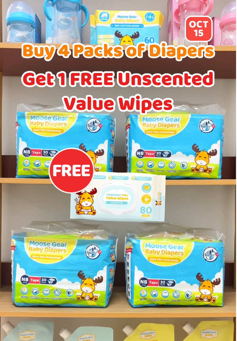 BUY 4 TAKE 1! 🌟 The perfect bundle duo for your little one’s diaper-changing routine! Purchase the 4-pack bundle listing of Tape or Pants Diapers and get a FREE Unscented Value Pack of Wipes this October 15! 🤩 IMPORTANT NOTE 📌 MGB Fam, please note that this deal is only applicable to the 4-Pack Bundle Listing of Tape and Pants Diapers. Also, with the “FREE GIFT” tag to claim on TikTok. Don’t miss out! Add to cart now! #moosegearbaby #diaperbundle #diapersale #MomsofTikTok #FuntasticPayday