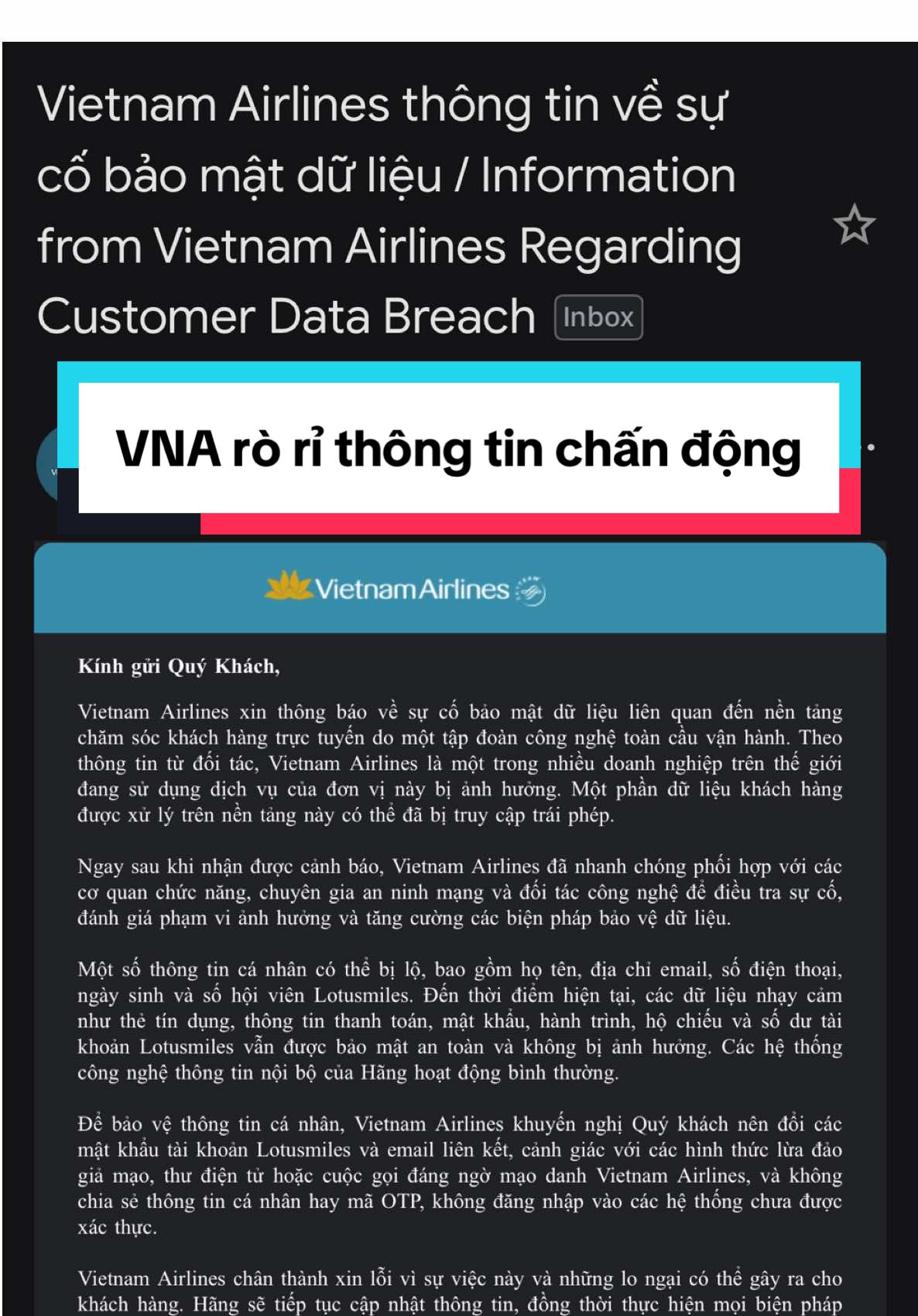 Vụ rò rỉ dữ liệu của Vietnam Airlines: dữ liệu Bông Sen Vàng có thể đã bị truy cập trái phép. Làm ngay các bước sau đây để không bị đào lửa! #dinhhang #dinhhangdichoi #vietnamairlines