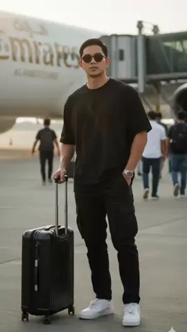 Gemini AI PROMPT: 1. Open Gemini App/Website 2. Upload Your Photo 3. Copy & Paste this prompt: Ultra-realistic 8K portrait of a 27 years old body, fit body, exact face like reference (hairstyle, eyes, nose, lips). Standing with a VIP suitcase in front of an Emirates airplane at the airport, passengers boarding in background (blurred). Wearing Oversize Black shirt, Cargos pants, White Nike Sneakers shoes, and black round sunglasses. Stylish pose, casual hand in pocket. Realistic lighting, cinematic and natural. With my Original Face and Body Looks. #gemini #prompt #aesthetic #photography #ai