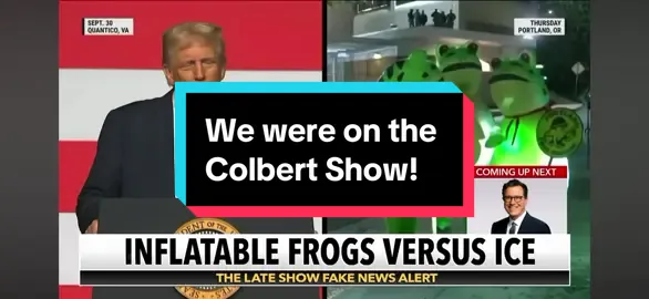 Well, this just happened! Thank you to all of my friends who dedicate their time to fight injustice - Toad, the American Chicken, and all of the other wonderful creatures (and humans too!) Just remember to stay peaceful and take care of each other!   I am still in disbelief that I was in a video with my hero, Kermit the Frog! ❤️🐸❤️ #portlandfrog #slurmit #kermitthefrog #stephencolbert #protest 