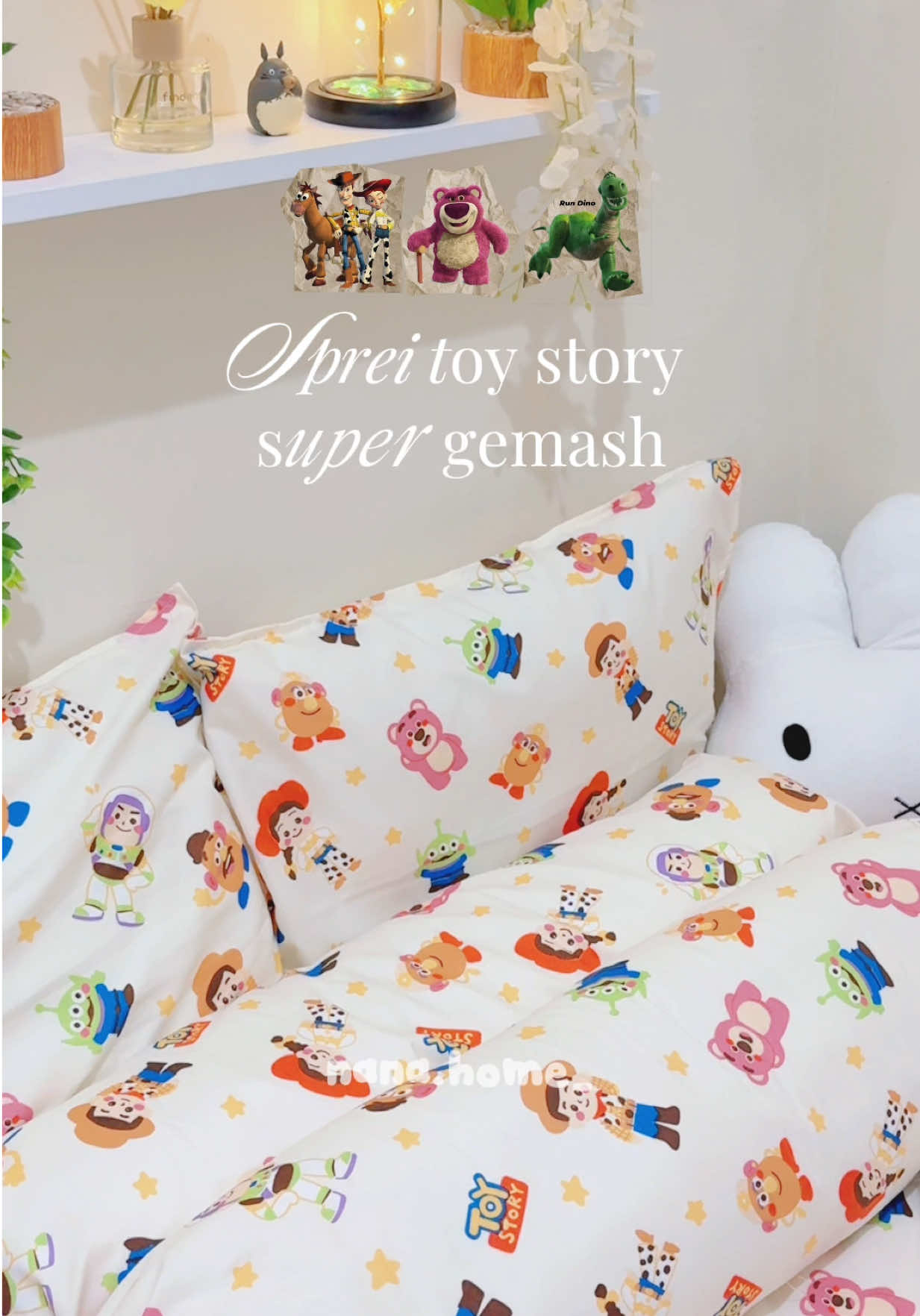Sprei katun double karet motif toy story 🤠 Di video ini aku pakai motif TS putih yaa 🫶🏻 #sprei #spreimotif #spreimurah #spreiaesthetic #toystory 