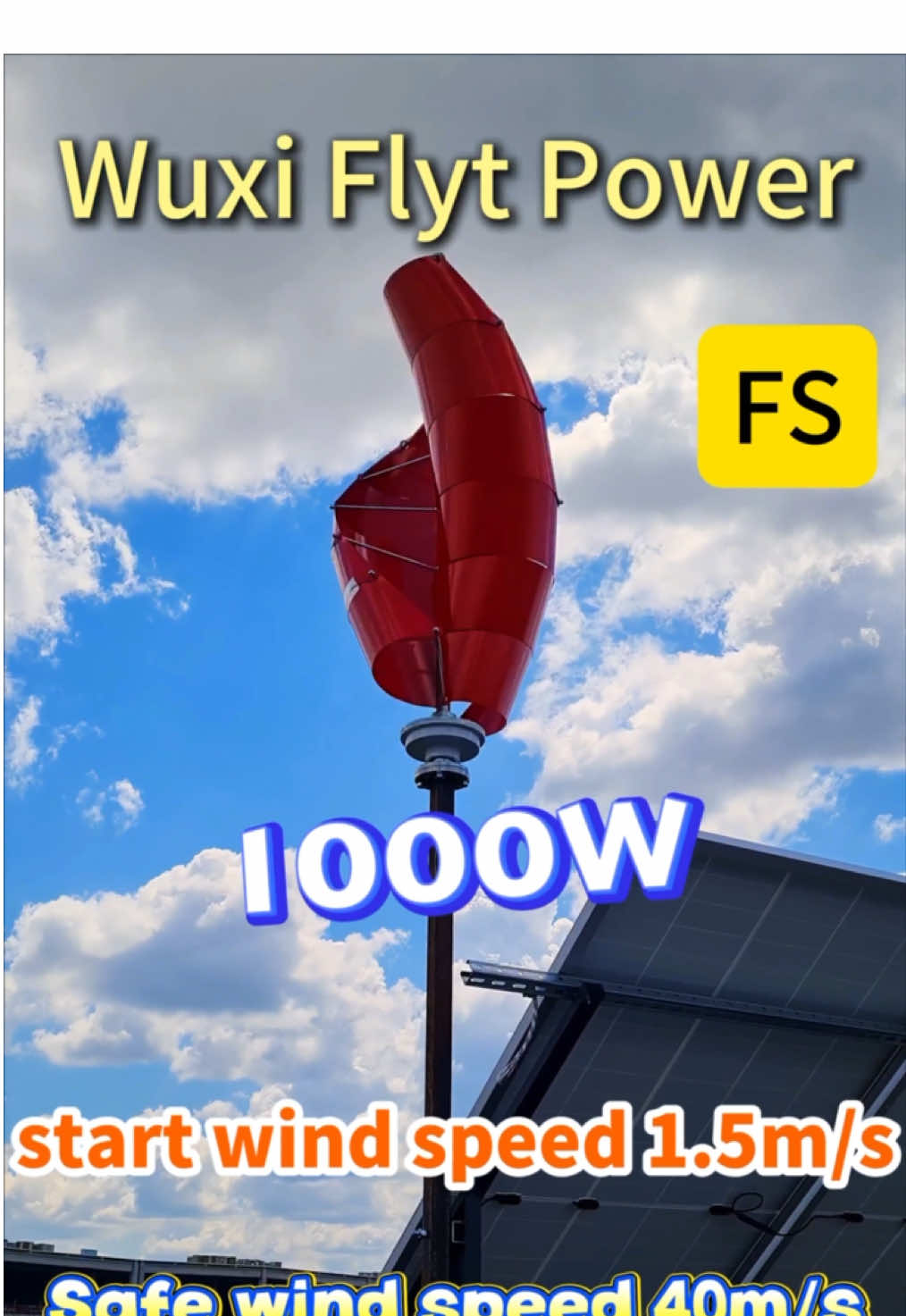 Wuxi FLYT FS vertical wind turbine! Starts at 1.5m/s, high efficiency, fits rooftop installation. Colors and logos can be customized! #factory #windturbine #verticalwindturbine #freepower #windgenerator 