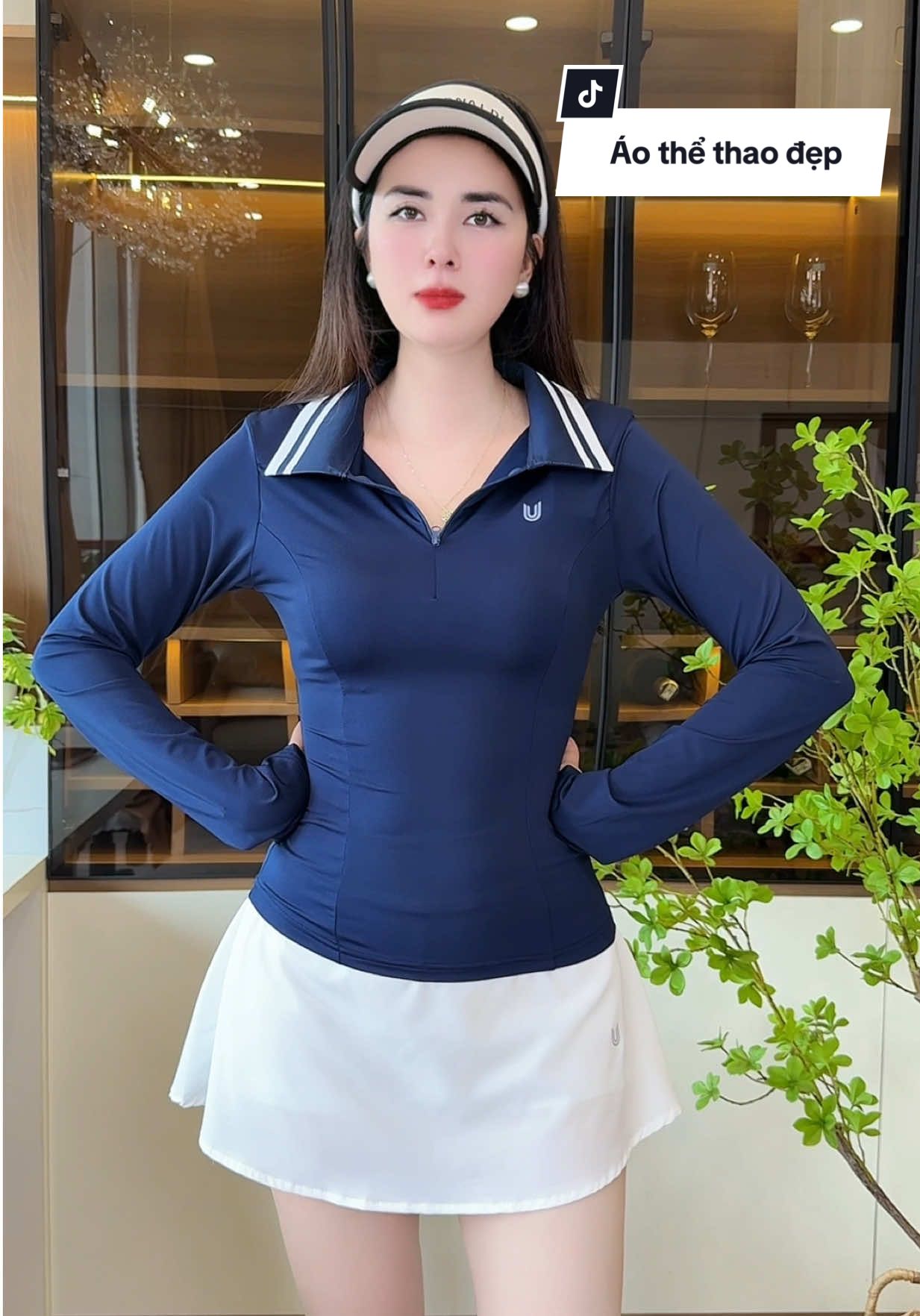 Áo thể thao đai tay cổ phối dệt kim xinh #thudongxudaily #aothethao #aotapgym #dotap #pickleball 