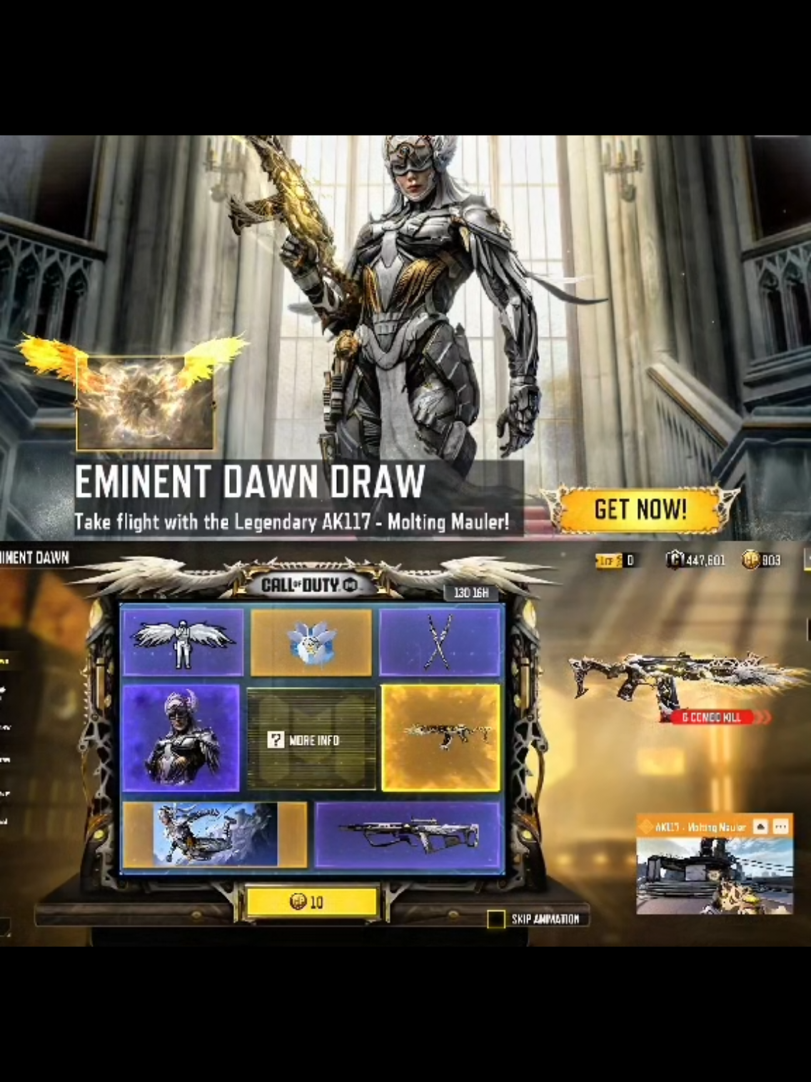 EMINENT DAWN DRAW IS NOW AVAILABLE🔥 LEGENDARY AK117 - MOLTING MAULER SPARROWHAWK - EMINENT SAVIOR FULL BREAKDOWN; 1ST DRAW - 10 CP 2ND DRAW - 60 CP 3RD DRAW - 180 CP 4TH DRAW - 400 CP 5TH DRAW - 800 CP 6TH DRAW - 1500 CP 7TH DRAW - 2300 CP FULLDRAW = 5250 CP #codm #codmobile #codmph #eminentdawndraw #garenacodm 