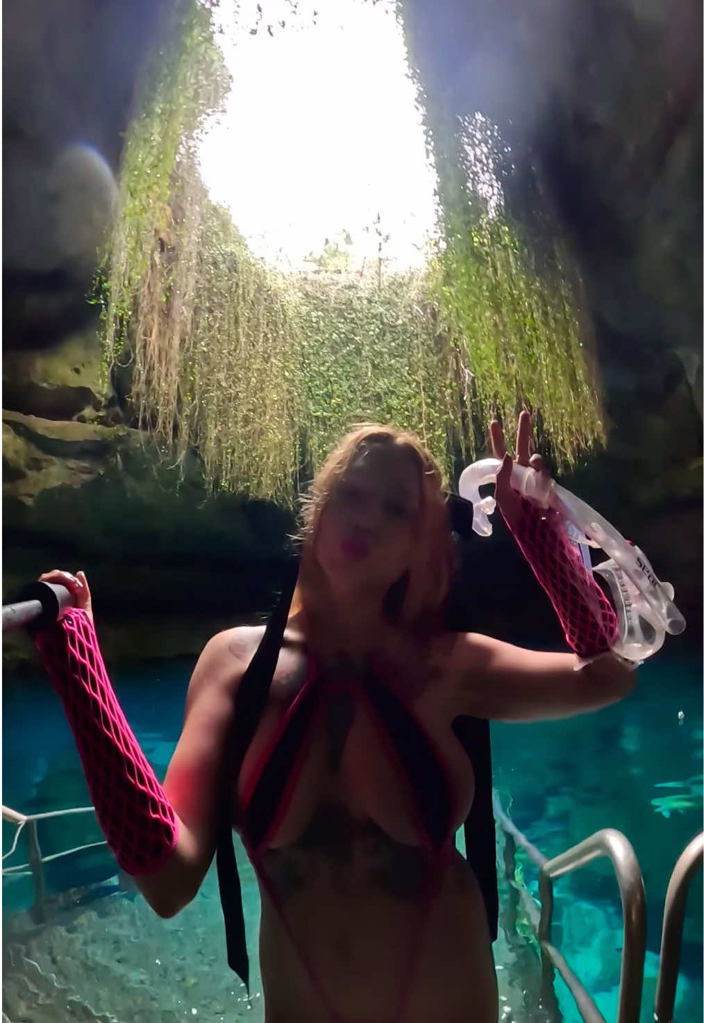 Cenote 🥰🕳️🩵 wearing @SlingItBikinis.com #cenote #sinkhole #freediver #freediving 
