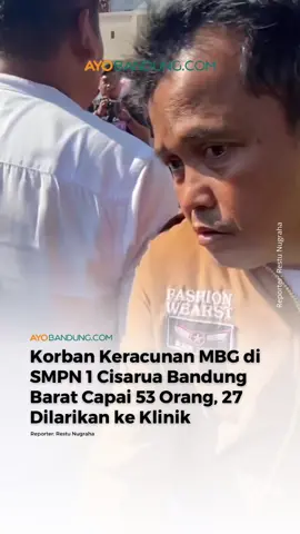 Jumlah korban keracunan program Makanan Bergizi Gratis (MBG) di SMPN 1 Cisarua, Desa Kertawangi, Kecamatan Cisarua, Kabupaten Bandung Barat mencapai 53 orang dengan rincian 26 orang dirawat di sekolah dan 27 orang lainnya dilarikan ke Klinik Dokter Elen Medica. Para siswa mengalami gejala medis berupa mual, sakit perut, muntah-muntah, hingga pusing. Selain itu adapula siswa mengalami gejala berat karena memiliki penyakit bawaan seperti sesak napas.  Pantauan Ayobandung di SMP 1 Cisarua, sejumlah siswa korban keracunan terus hilir mudik masuk posko kesehatan tang dipusatkan di ruang kelas, aula, dan laboratorium komputer guna menjalani observasi. Siswa yang mengalami gejala berat langsung dilarikan ke rumah sakit menggunakan ambulans.  