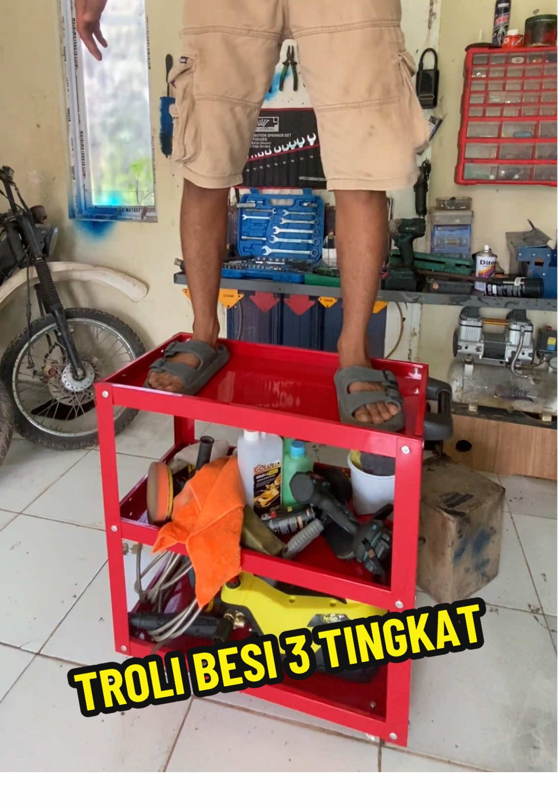 Troli besi 3 lantai dengan roda dibagian bawahnya✅ #trolibengkel #troliserbaguna #trolibesi #troli3tingkat 