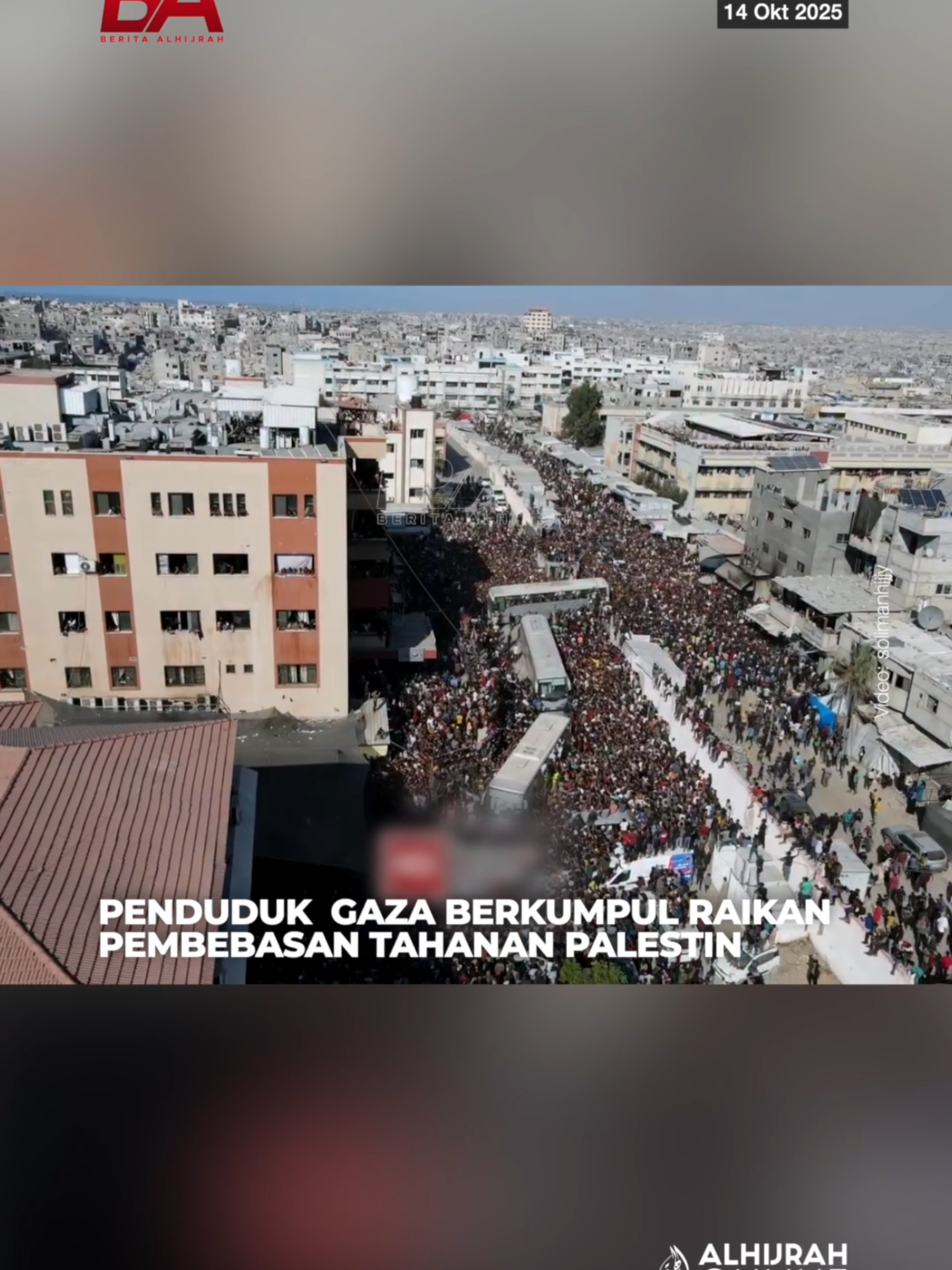 Ribuan penduduk Gaza berkumpul di kawasan berhampiran Hospital Nasser, di Khan Yunis bagi meraikan pembebasan tahanan Palestin. Dilaporkan lebih 1,900 tahanan Palestin dibebaskan seperti yang dituntut dalam perjanjian gencatan senjata antara Hamas-Israel.