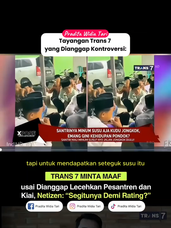 🎬 Viral! Tayangan Trans7 Disorot Publik Usai Singgung Lirboyo 🔥 Tayangan *Xpose Uncensored* Trans7 jadi sorotan setelah memuat segmen yang dianggap menyinggung Pesantren Lirboyo, Kediri.   Banyak santri, alumni, dan warganet bereaksi keras — tagar **#BoikotTrans7** pun langsung trending di media sosial. Pihak Trans7 akhirnya minta maaf terbuka, mengakui kelalaian dan janji akan evaluasi besar-besaran.   Namun sebagian pihak menilai permintaan maaf belum cukup dan menuntut langkah tegas. Kasus ini menjadi pengingat bagi media:    “Membahas hal keagamaan tidak boleh sembarangan.” 💬 Gimana pendapatmu?   🔁 Share supaya kamu selalu dapat update berita terbaru! — #Viral #Trans7 #Lirboyo #BeritaHariIni 