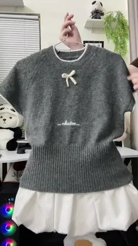 Áo len tay hến cổ đính nơ nhỏ Xinhxinh ,chất len QC mềm mịn #xh 