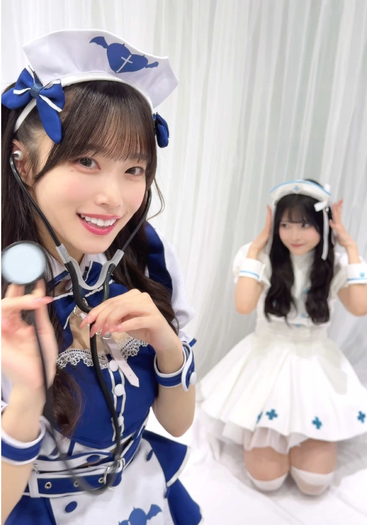 ナースの背くらべ👻❤️‍🩹？ ❤️岸みゆ @岸みゆ👶🏻🎀❤️  🤍小鳥遊るい @るいちゃん  #ババババンビ #アイドル #ハロウィン #ナース #helloween 