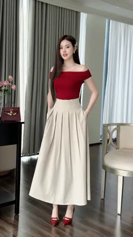 Chân váy xòe xếp ly công sở LACHI  dáng dài #lachisang #thoitrangcongso #chanvaycongso #chanvayxeplydangdai #chanvaycapcao   